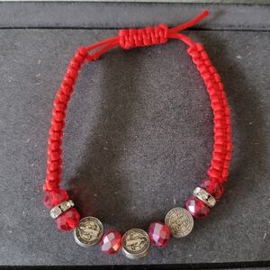 Red Beaded Bracelet with Saint Charms
